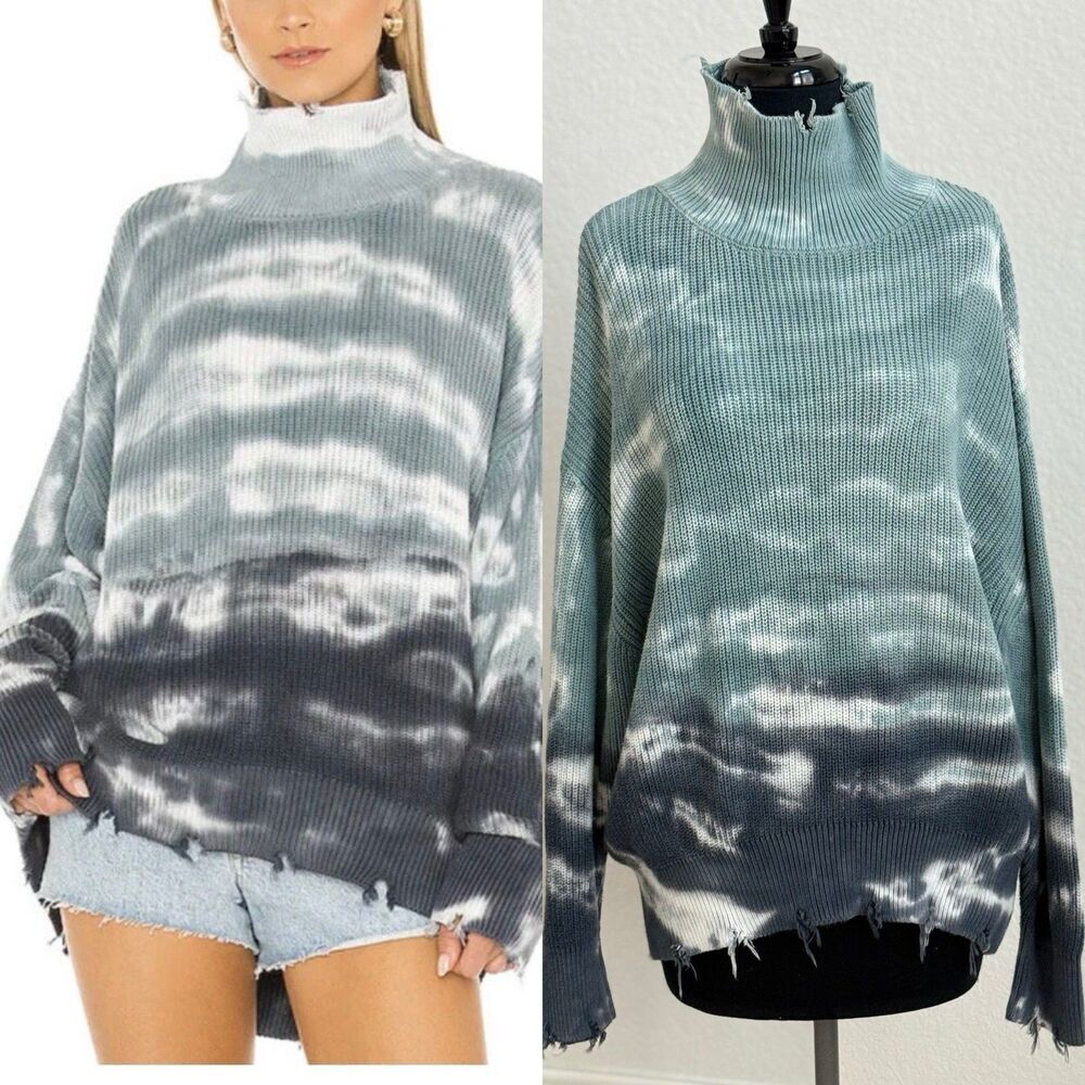 Young Fabulous & Broke Cameron Raw Distress Oversized Turtleneck Sweater‎ S/M